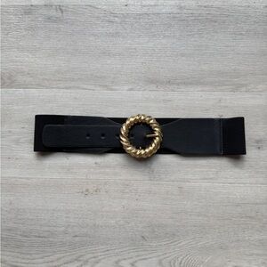 Zara Black Elastic Waist Belt with Gold Twisted Buckle